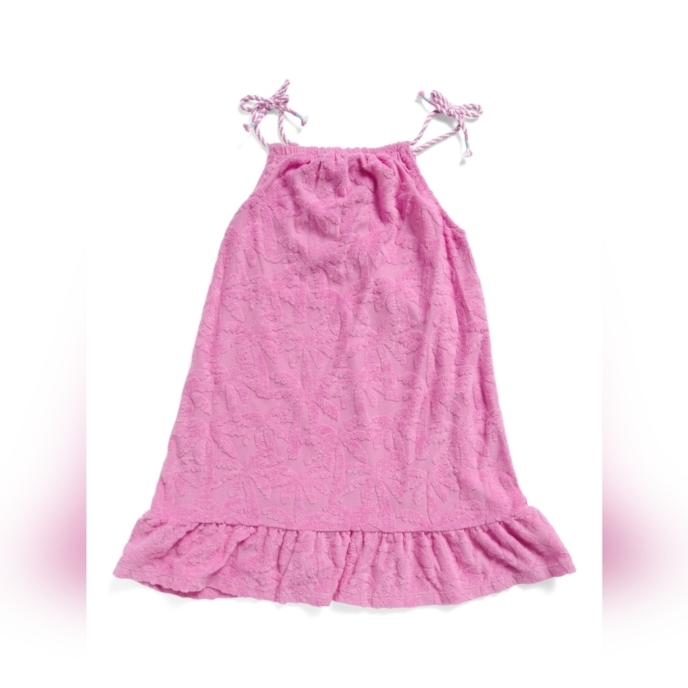 Vince Camuto Big Girls Pink Palm Terry Cloth Ruffled Sundress Coverup Size 8 EUC